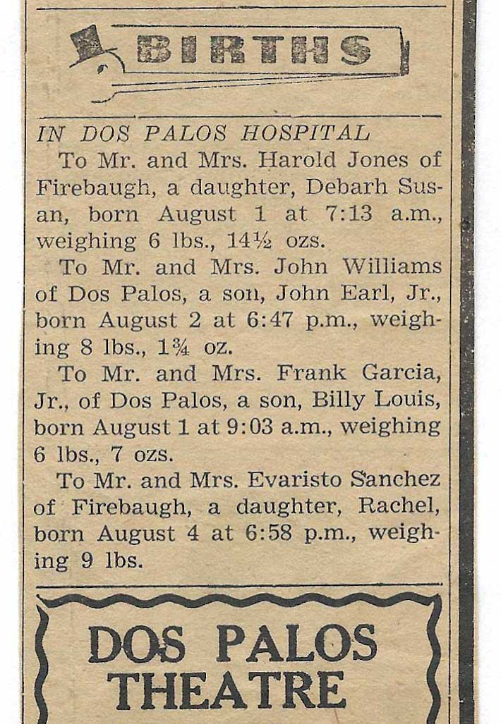 Birth Announcement 08/02/1952