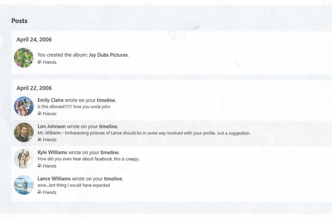 First Facebook Post and Responses - April 2006